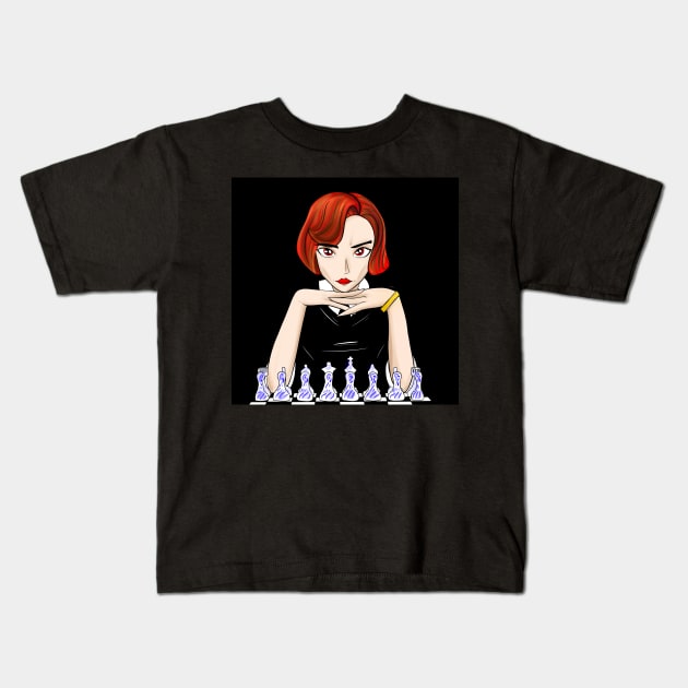 beth harmon the queens gambit in ecopop chess master art in talavera Kids T-Shirt by jorge_lebeau